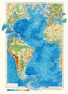 Антлантический океан. Физическая карта