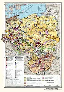 ГДР, Польша, Чехословакия, Венгрия. Экономическая карта