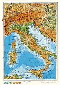 Италия, Швейцария, Австрия. Физическая карта