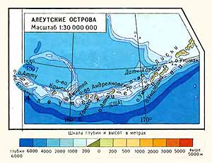 Алеутские острова. Физическая карта