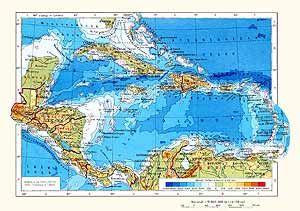 Центральная Америка и Вест-Индия. Физическая карта
