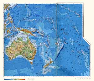 Австралия и Океания. Физическая карта