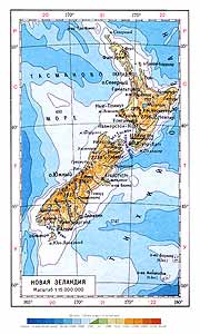 Новая Зеландия. Физическая карта