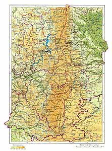 Средний и южный Урал СССР. Физическая карта